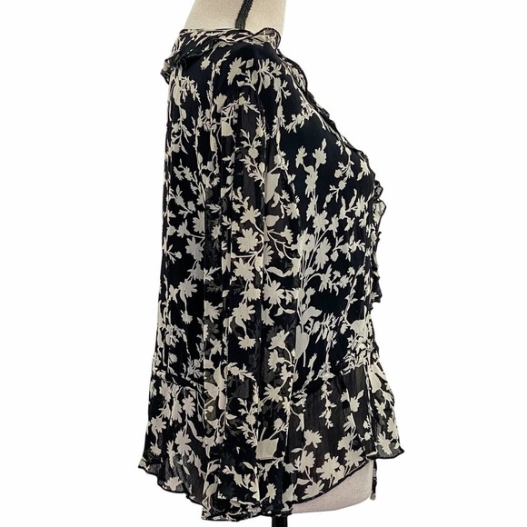 TEMPTATION Black & White Tie Waist L/S Blouse - Picture 4 of 11